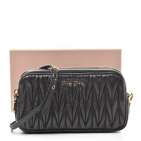 MIU MIU Nappa Matelasse Double Zip Pochette Clutch Black